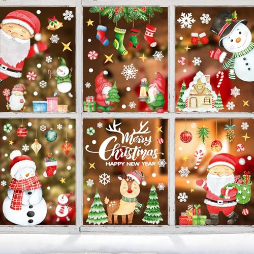 Fensterbilder Weihnachten Selbstklebend, ZEACKUQ Fenstersticker Weihnachten Deko, Weihnachtsdeko Weihnachts Fensterbild Kinder Fensterdeko Wiederverwendbar, PVC Schneeflocken Weihnachtsfenster Bilder