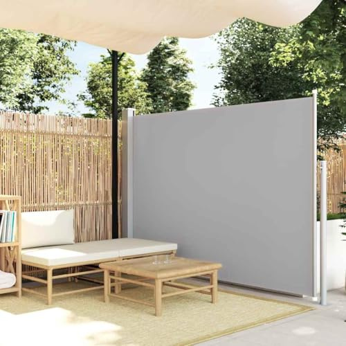 Ausziehbare Seitenmarkise mit PU-beschichtetem Stoff, Pulverbeschichtetem Stahlrahmen, Wind- und Sonnenschutz für Balkon und Garten, Sichtschutz Balkon, Freistehende Markise, Grau, 170 x 0-300 cm