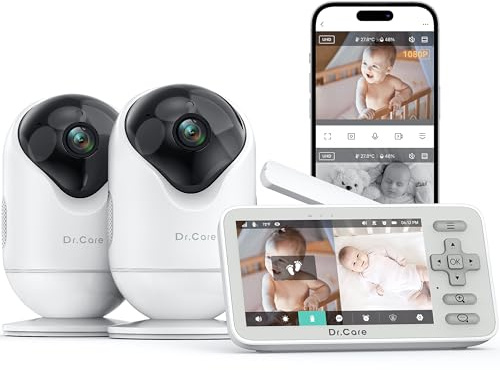Dr.Care VistaView Lite Smart WiFi Baby Monitor 2 Telecamere, Schermo 4 720P, Fotocamera 1080P, App, Allarmi Movimento, Visione Notturna, Batteria 3000mAh, Audio Bidirezionale, Portata 390m