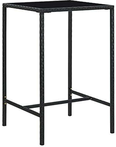 Youuihom Garten Bartisch Schwarz 70x70x110 cm Poly Rattan mit Hartglasplatte Wetterfester Stehtisch für Balkon Terrasse und Garten