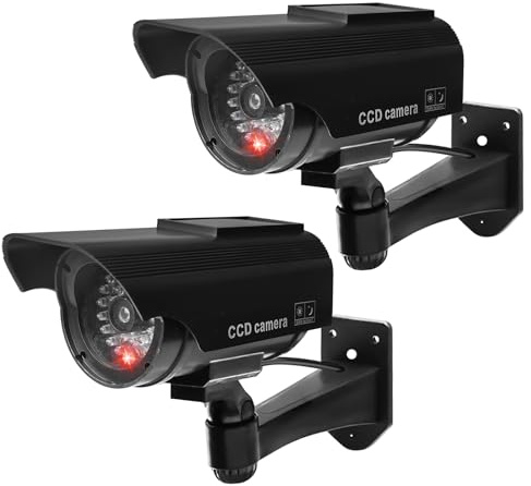 Camera Factice Exterieur, 2 Pièces Camera De Surveillance Factice Avec Lumière Led Clignotante, Caméra Fausse, Caméras Factices, Fausse Caméra Extérieure, Caméra Virtuelle, Caméra De Sécurité CCTV