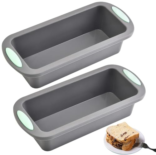 Techchii 2 moldes rectangulares de silicona para pan, sin BPA, 20 cm, antiadherentes y de desmoldeo rápido (gris, 20 x 10 x 5,5 cm)