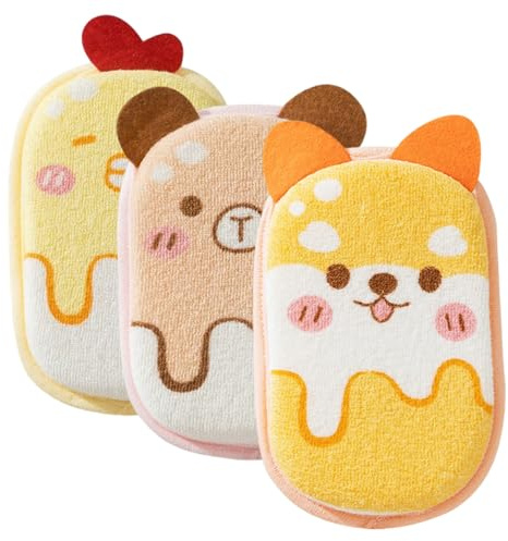 de toilette Super absorbant et doux pour bébé, 3 pièces, de lavage doux, Animal dessin animé mignon, gommage pour bébé en bas âge, bain-douche pour enfants