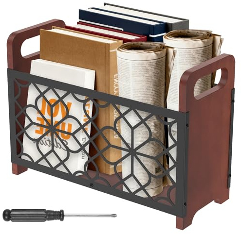 Toaboa 33x13x23.5cm Zeitschriftenständer aus Holz, Zeitschriftenhalter mit Handhaben, Hohles Design, Zeitungsständer, Magazinsammler für Büroschreibtisch, Schlafzimmer, Esszimmer (Geometrie)