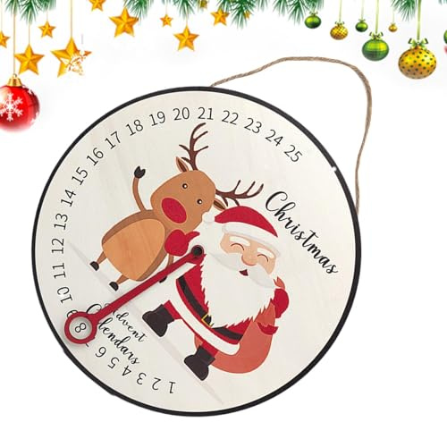 Cartel De Pared De Cuenta Atrás Para Navidad – Calendario De Cuenta Atrás De Navidad De Pared De Madera, Decoración Rústica De Adviento De Granja De Cola Larga | Exhibición De Navideños Para D