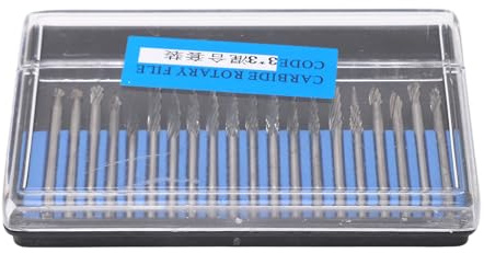 20Pcs Rotary Burr Set, Tungsten Steel Carbide Burr Bits, 3mm Shank for Woodworking Carving Polishing Grinding, Multislot Design Rotary Files Burrs with Plastic Storage Box for Meta
