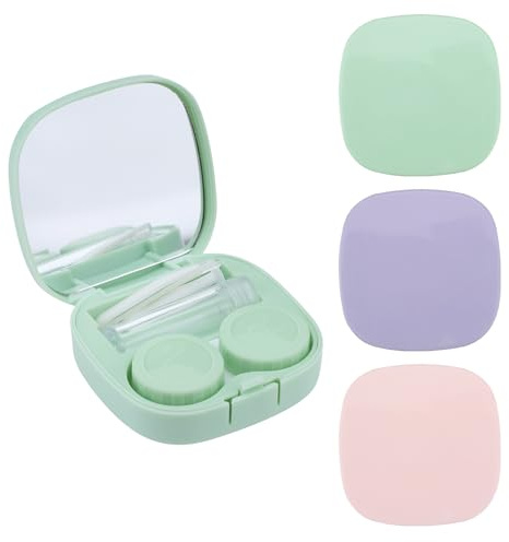 Yitexin 3 Pieces Travel Contact Lens Case with Tweezers Removal Tool Mirror Solution Bottle, Cute Portable Eye Contact Case Holder Soak Storage Container for Daily Outdoor Use (Purple, Green, Pink)