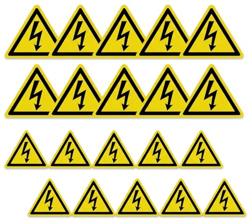 20 Stück Warnung vor elektrischer Spannung Aufkleber 5cm & 10cm, W012 Warnschilder Stromschlaggefahr nach DIN EN ISO 7010, Selbstklebend & Wetterfest für Sicherungskasten & Maschinen, Gelb Schwarz