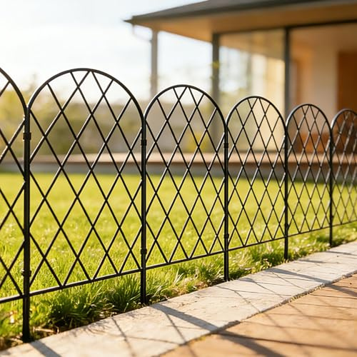 Thealyn Dekorativer Gartenzaun aus Metall (10 Stk., 80x45 cm, L: 4,5 m), grabungsfreier Steckzaun, wetterfest, für den Außenbereich, Beeteinfassung, Rasenkante & Wegbegrenzung (Die Raute)