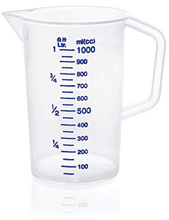 WAS 9306 100 Verre doseur en polypropylène avec graduation de 100 ml, 1,0 L, 12 cm de diamètre, 17.0cm de hauteur
