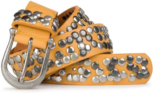 styleBREAKER Damen Nietengürtel 4 cm | Kunstleder mit bunten Nieten | Halbrunde Metallschnalle | Vintage Look für Jeans | Kürzbar