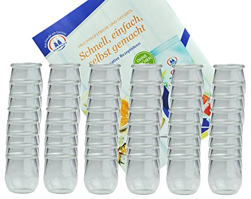 MamboCat 48er Set Weckgläser 220 ml Tulpenform I Original Weck Tulpenglas Dessertglas I Einweckgläser für Obst Gemüse uvm I Weck Gläser ohne Deckel inkl. Diamant-Zucker Gelierzauber Rezeptheft