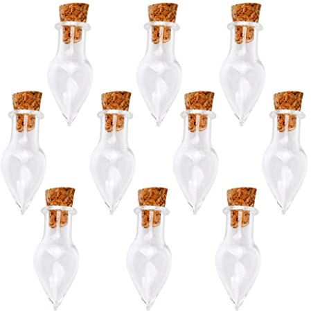 Lot de 10pcs Mini Flacon Souhaitant Bouteille en Verre avec Bouchon de Liège Forme de Goutte d'Eau