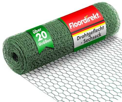 Floordirekt Maschendrahtzaun für Garten, Balkon & Kleintiere | Drahtzaun Sechseckdrahtgeflecht | Maschenweite 13 mm | grün | viele Größen (50 cm (H) / 10 m (L) / 13 mm Maschenweite, Grün)