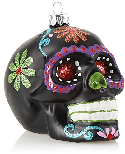 com-four® Weihnachtsbaumschmuck Totenschädel, Weihnachtsanhänger | Weihnachtsbaum Deko aus Glas - Dia De Los Muertos