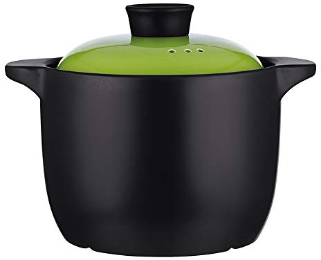 Hogar Braising Pan Cocotte,Coreano Guisada Cerámica Cazuela,Calor-resistente No-palo Cacerola Con Lid Verde 4 Litros