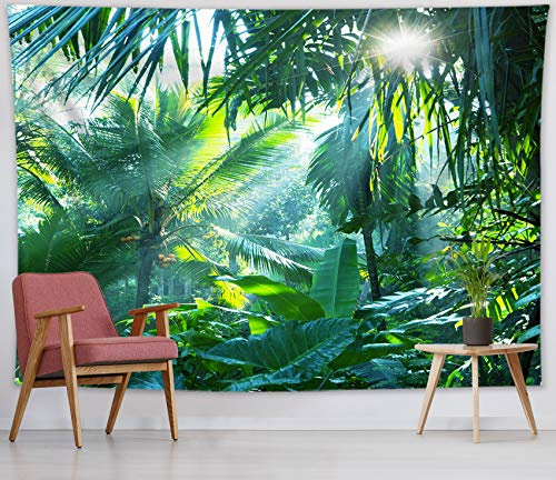 LB Wandteppich Grün Wald,Wandtuch Tropisch Palme Blatt,180Lx235B cm | Wanddeko Dschungel Bäume,Wandbehang Botanisch Pflanzen,für Wohnzimmer Schlafzimmer Garten Home Büro Zimmer Deko