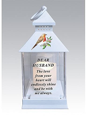 Waterproof Robin Memorial Graveside Lantern with LED Candle (Husband)