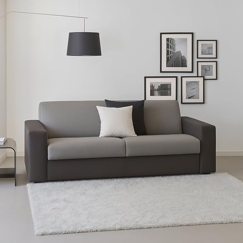 Talamo Italia - 2-Sitzer festes Sofa Rosanna, Wohnzimmersofa aus gepolstertem Stoff, Standardarmlehnen, 100 % Made in Italy, 200 x 95 x 90 cm, Grau und Anthrazit