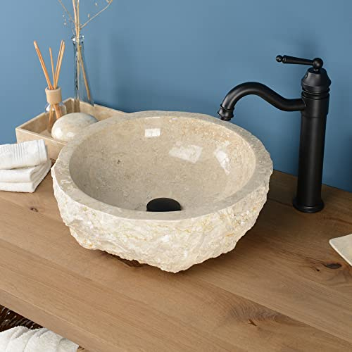 wohnfreuden Marmor Waschbecken rund 40 cm in creme - Mit Unikat Auswahl