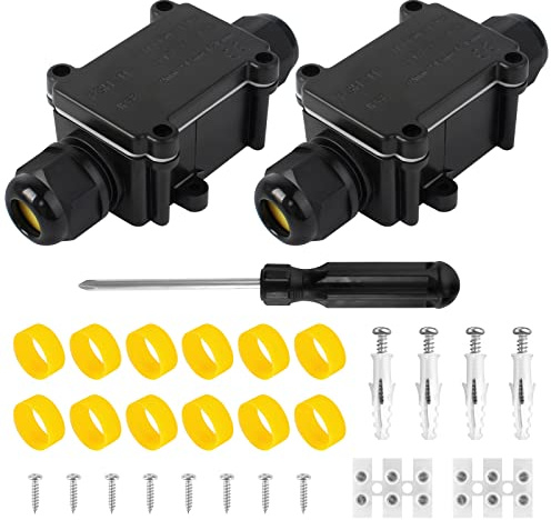 2 Stück IP68 Wasserdichte Abzweigdose, 2 Wege Abzweigdose Wasserdicht Erdkabel Ø4mm-15mm außen Verteilerdose elektrische Anschlussdose Kabelabzweigdose Verbindungsdose ip68(Schwarz)