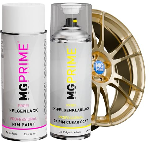 MG PRIME Kit Premium 2K vernis pour jantes en Or métallisé mat peinture acrylique vernis clair pour jantes aérosol bombe de peinture automobile 400 ml
