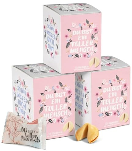 FOOD crew 36x Glückskekse Komplimente – kleines Geschenk für Kollegen, Familie & Freunde, Adventskalender-Füllung – einzeln verpackt mit Sprüchen, vegan, Made in Germany