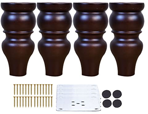 4 Stück Massivholz Ersatz Möbelfüße, Moderne Vintage Schrankfüße, Antike Möbelbeine mit Montageplatten Schrauben, für TV-Ständer Couchtisch Sofa Couch Ottomane (15cm/5.91in)