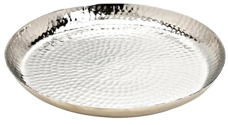 itsisa Deko Schale rund D:37 cm, Metall silber - Kerzentablett, Dekotablett, Dekoschale Wohnzimmerdeko, Deko Weihnachten, Advent