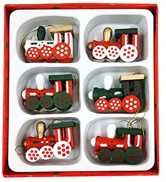 Katutude Christbaumschmuck aus Holz, 6 Stück Weihnachtszug Deko, Baumschmuck Lokomotiven, Mini Zug Weihnachtsbaum Anhänger für Kinder Geschenke Christmas Ornaments
