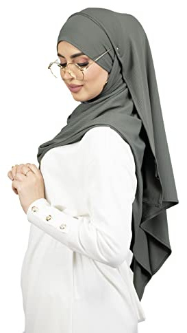 Schlupf-Hijab mit seitlichen Öffnungen für Brillen – Gerippter Premium-Jersey für muslimische Frauen HE510 (Mausgrau)