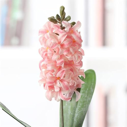 HXSCOO 3D-Kunstblumen-Gefühl, Hyazinthe, einzelner Zweig mit Blatt, eingetopfte grüne Pflanzen, gefälschte Blumen, Heimdekoration, Foto-Requisiten (Color : Light Pink)