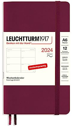LEUCHTTURM1917 367673 Veckokalender ficka (A6) 2024, softcover, port red, tyska, 12 månader