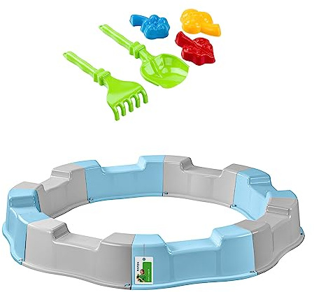 Sandkasten für Kinder mit Spielzeug - 160 x 22 cm - Modularer Sandbox 8 Elemente Runder Sandkiste für Garten Outdoor | Grau/Blau | Kunststoff
