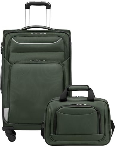 COOLIFE Mittelgroßer Trolley Stoffkoffer 66cm und 1 Große Umhängetasche | Stoffkoffer Trolley TSA Schloss & 4 Spinner-Rolle, ultraleicht,1200D wasserabweisendes – für Familienurlaub, einwöchige Reise