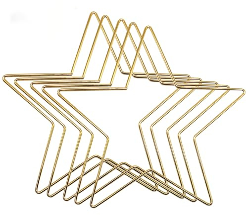LZLUCKCOME 5 Stück Metallring zum Basteln, Herz/Mond/Fünfeck Traumfänger und DIY Weihnachten Handwerk Basteln, für Hochzeit Kranz, Traum Catcher (Gold, Fünfzackiger Stern(200MM*5))