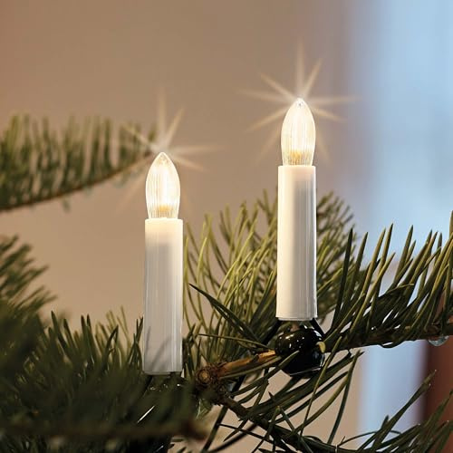 hellum Tannenbaum Lichterkette LED-Filament innen 15 LED, Stecker teilbar | Made in Germany warmweiß, Weihnachtsbeleuchtung mit Clip, 9,8m beleuchtet, Stecker teilbar, Kabel grün <59lm 815009