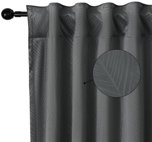 WOLTU 2 Stücke Samtvorhänge, für Schlafzimmer Wohnzimmer, Verdunklungsvorhang mit Kräuselband Thermogardine, 300 g/m² Schwere Samtige, 135 x 225 cm, Grau