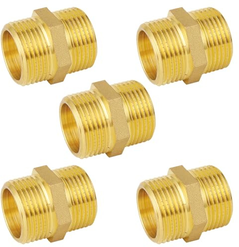 5 Stück Doppelnippel G3/4 (Ø 25,7mm) Messing Außengewinde,Doppelnippel Sechskant G3/4 AG/AG, Verbindungsstück 2ag Gewindefitting Messing Fittings für Trinkwasser geeignet