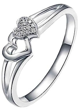 Verlobungsring Aus Platin, Hochzeitsringe Modern Hohles Herz Labor Geschaffener Diamant 0.03ct Runde Form Weiß Eheringe Größe 47 (15.0)