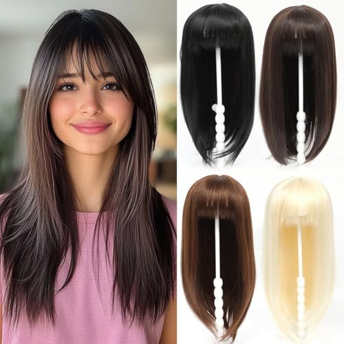 PARXITN Hair Topper für Frauen Synthetische Haarteile 45cm Hair Toupet mit Pony Gerade Wiglets Haarteile für Dünnes Haar Mittelbraun