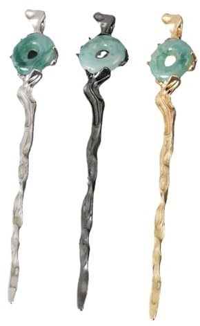 Housoutil Palillos Cabello Chinos 3 Piezas Tamaño Único Accesorios Para Mujer Diseño Irregular Metálicos Negro, Dorado y Plateado Para Moños y Fiestas