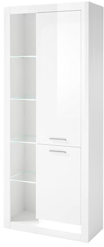 Furn.Design Vitrine in weiß Hochglanz Vitrinenschrank Wohnzimmer Esszimmer Hochschrank 80 x 195 cm Ladis (Vitrine 1)