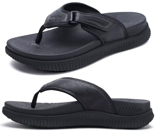 Chanclas Cuero Hombre Recuperación Sandalias para caminar Ortopedicas Cojín Deportivo Grueso Slider para Hombres Exterior Verano Playa Sandals con Cómodo Fascitis Plantar Soporte del Arco,43 Negro