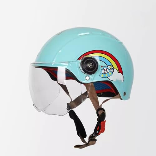 QJWMatic Kinder-Motorradhelm Für Jungen Und Mädchen, Roller-Moped-Helm Mit Sonnenblende Für Kinder Im Alter Von 3 Bis 16 Jahren Ganzjahreshelm D,46-54CM