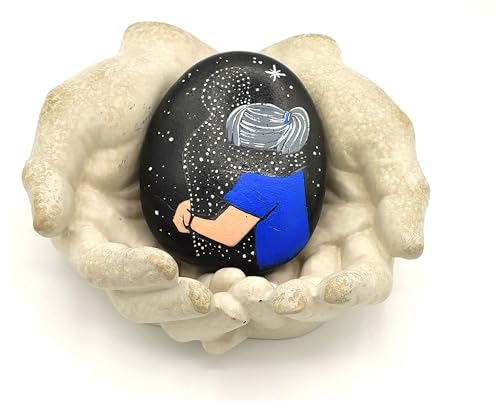 Personalisierbare Grabdeko individuell anpassbarer Gedenkstein als Andenken oder Grabgesteck mit Universum Motiv (Grau mit Handskulptur)