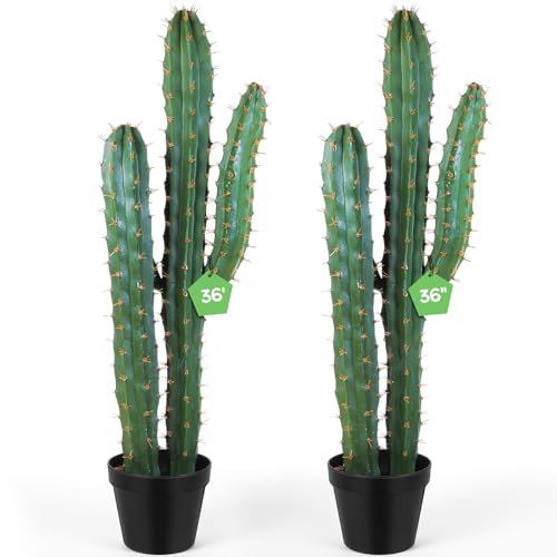Jexine Cactus artificiales de 36 pulgadas, plantas de cactus artificiales grandes en maceta para hogar, oficina, tienda, decoración de jardín, regalos de inauguración de la casa (2 piezas)