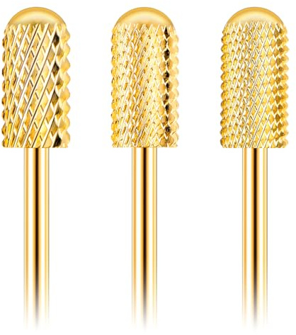 3 Stück Maniküre Bits für Nagelfräser Gold Nail Drill Bits Bohrer Nagelfräser Aufsätze Konischer Nagelbohrer Schaft Hartmetall Nagelfräser Bit für Elektrische Polierspitze Maniküre Pediküre