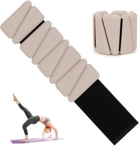 MESUADESI Lot de 2 poids de cheville et de poignet réglables en silicone pour homme et femme - Pour yoga, course à pied, natation, pilates, gym - Beige