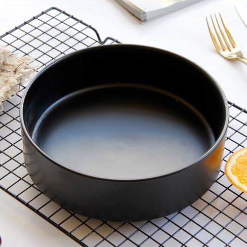 A ANTCAM Platos llanos de cerámica japoneses, plato hondo de cerámica de lujo, plato de ensalada para el hogar, plato grande occidental, plato de sopa de cocina, plato de sopa esmerilado negro mate